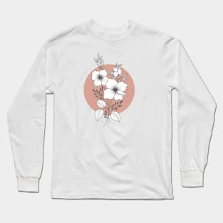 Vintage botanical flowers on terracotta Long Sleeve T-Shirt